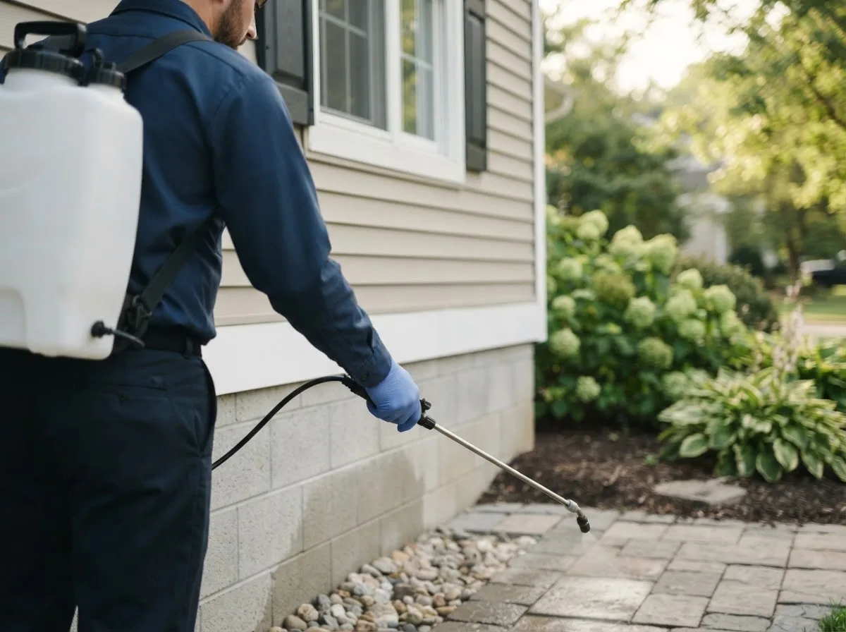 Pest control technician inspecting a home in Ohio City, OH